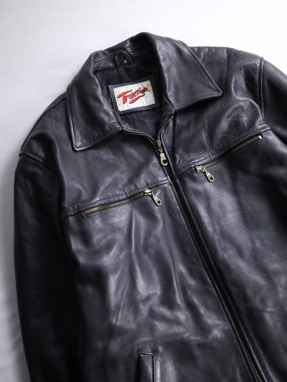 80-90's leather bomber jacket black