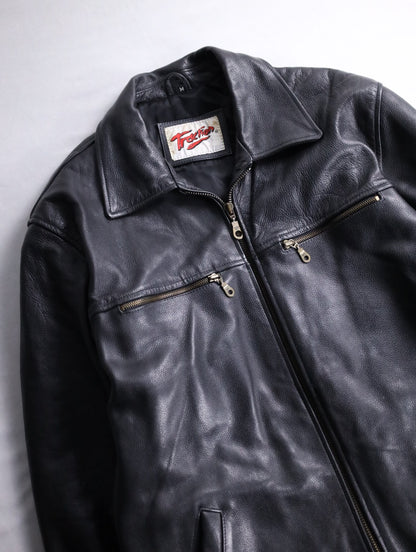 80-90's leather bomber jacket black