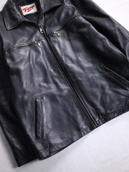 80-90's leather bomber jacket black