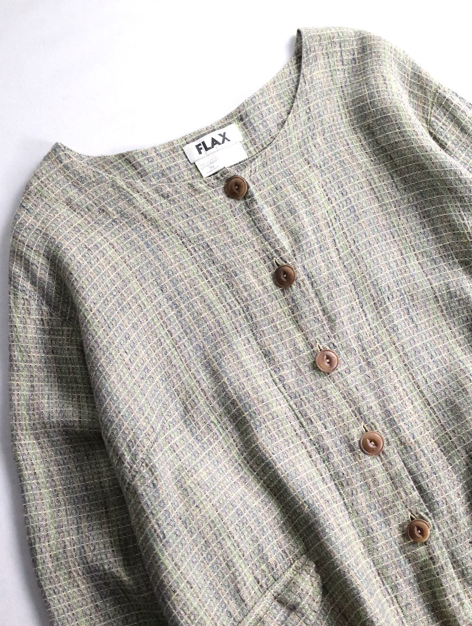 FLAX linen nocollar shirt green-brown
