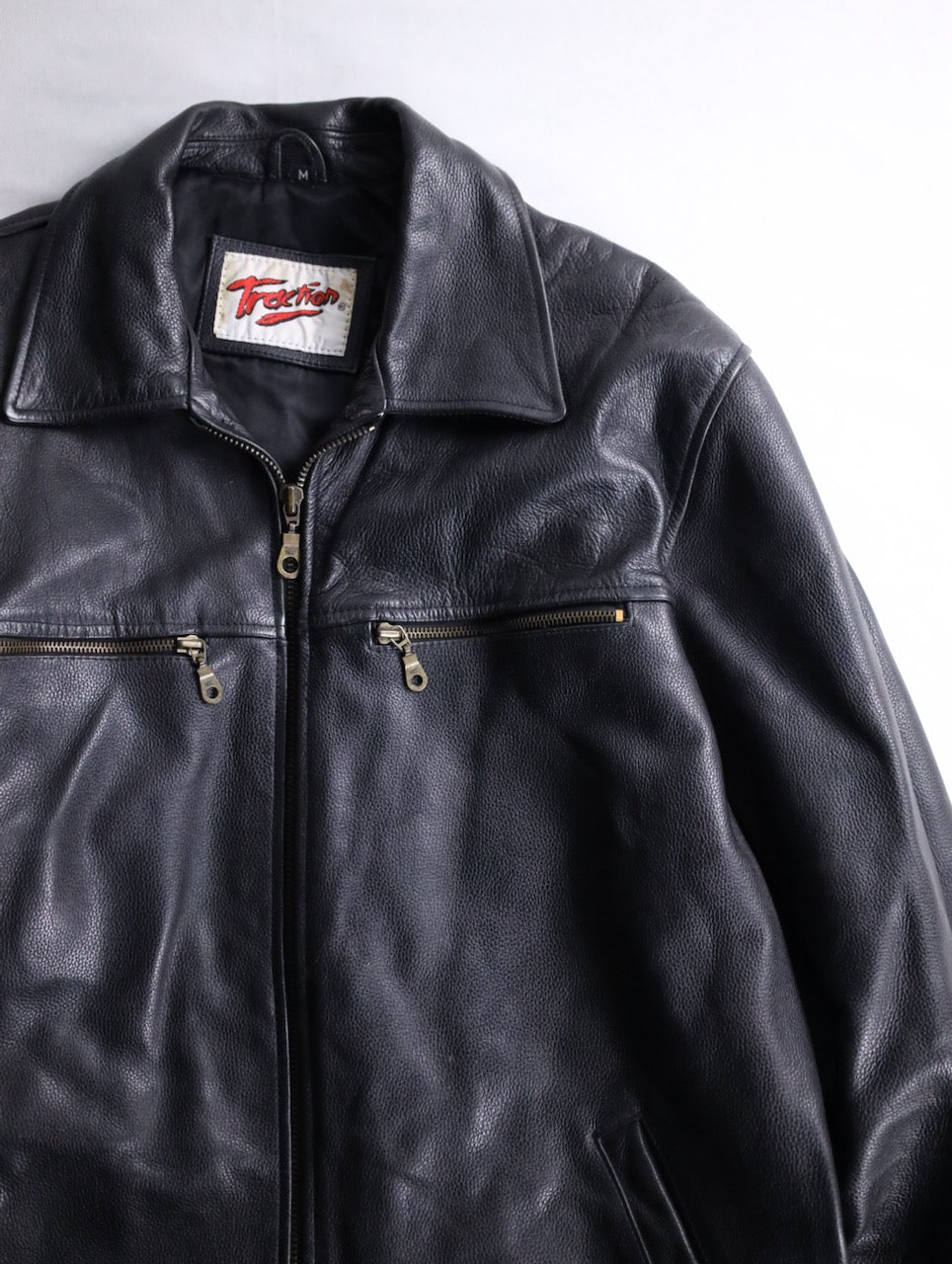 80-90's leather bomber jacket black