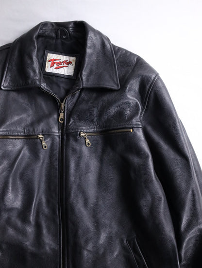 80-90's leather bomber jacket black