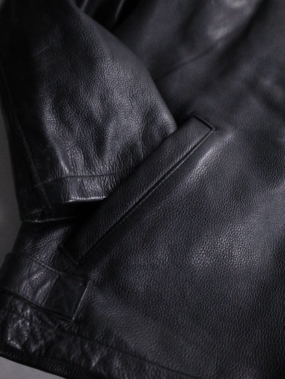 80-90's leather bomber jacket black
