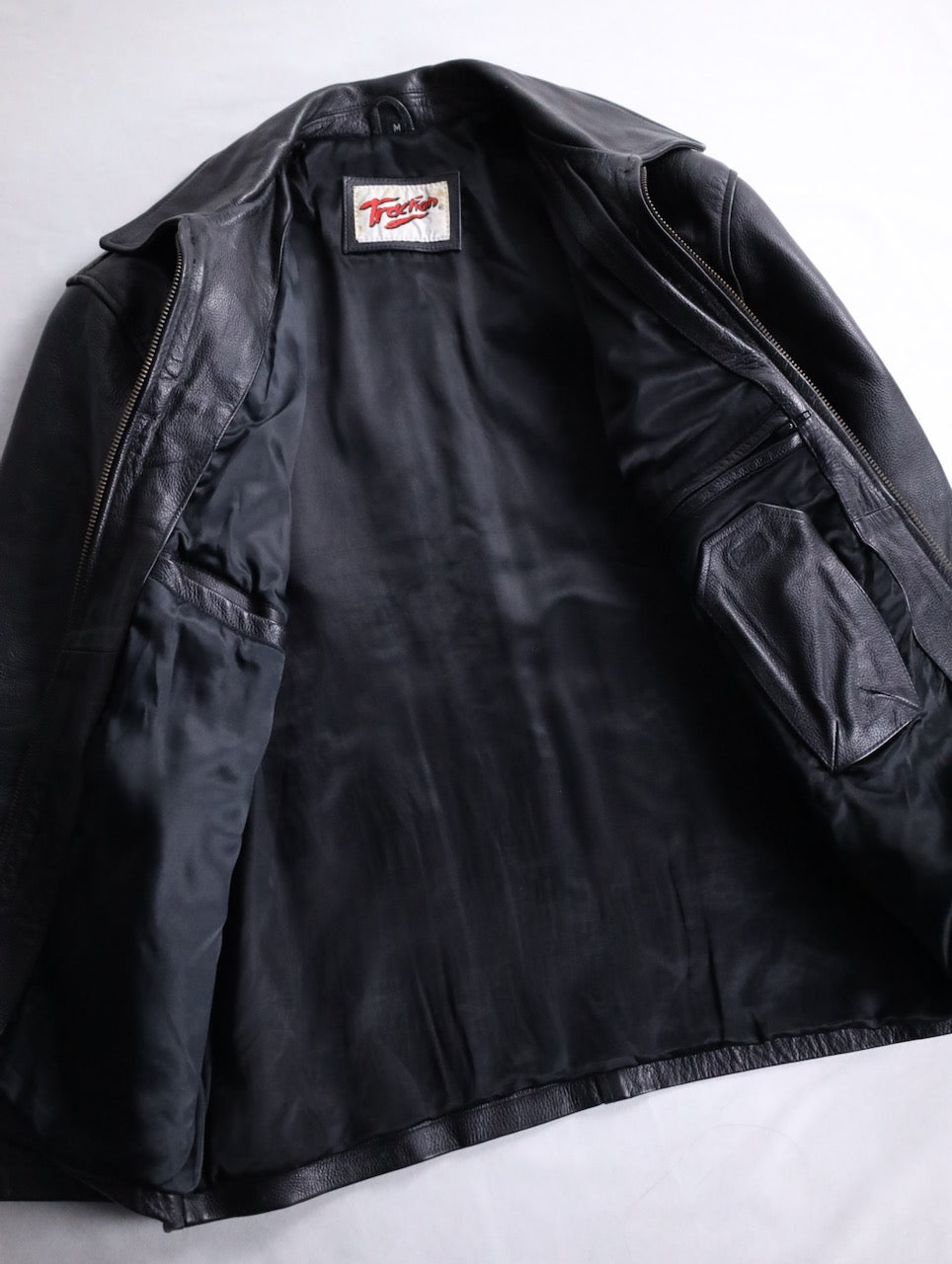 80-90's leather bomber jacket black
