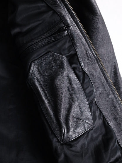 80-90's leather bomber jacket black