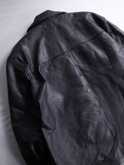 80-90's leather bomber jacket black