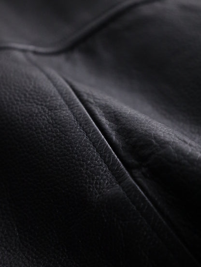 80-90's leather bomber jacket black