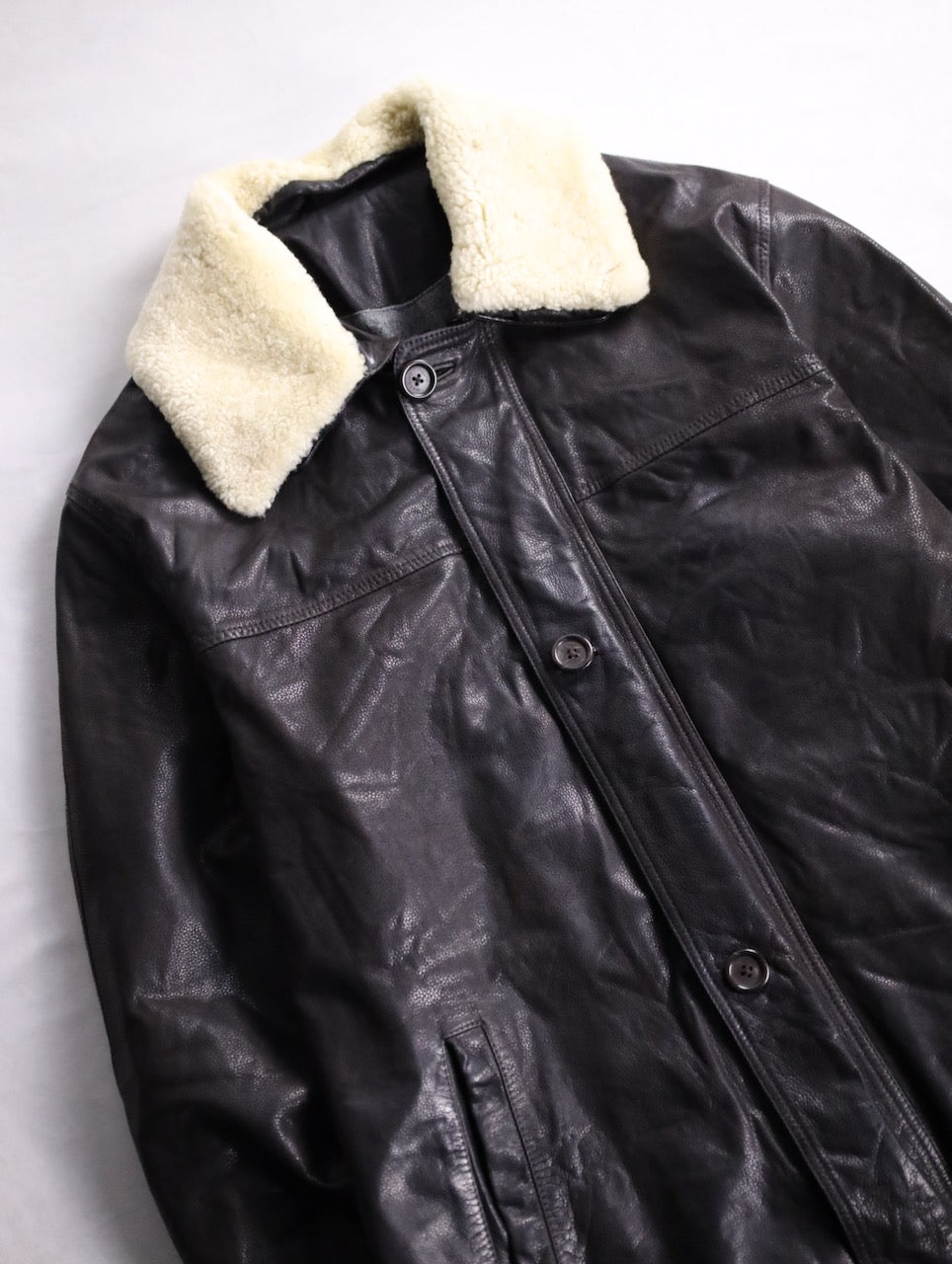 boa switching leather half coat brown