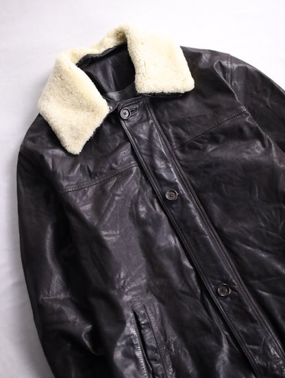 boa switching leather half coat brown