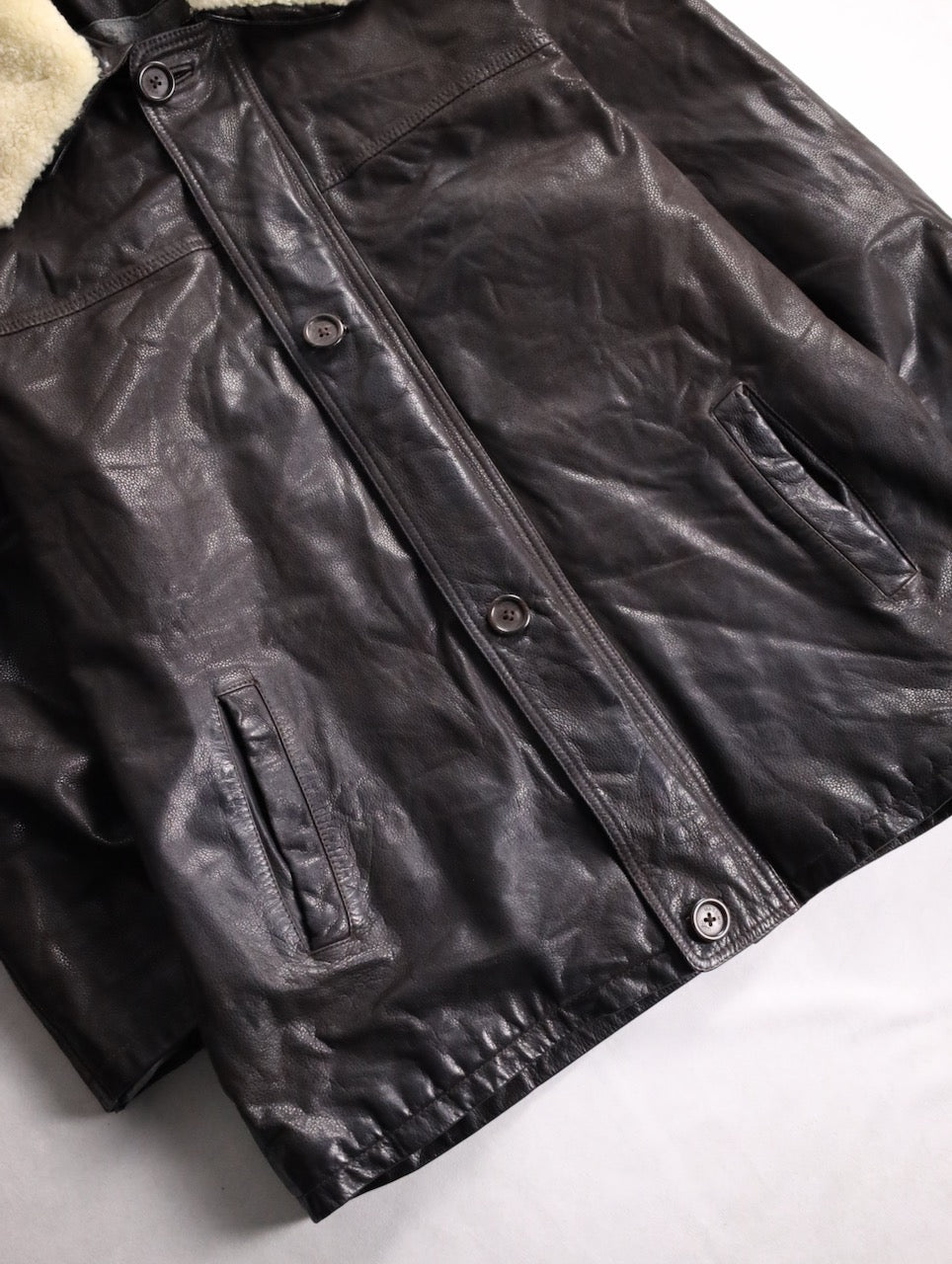 boa switching leather half coat brown