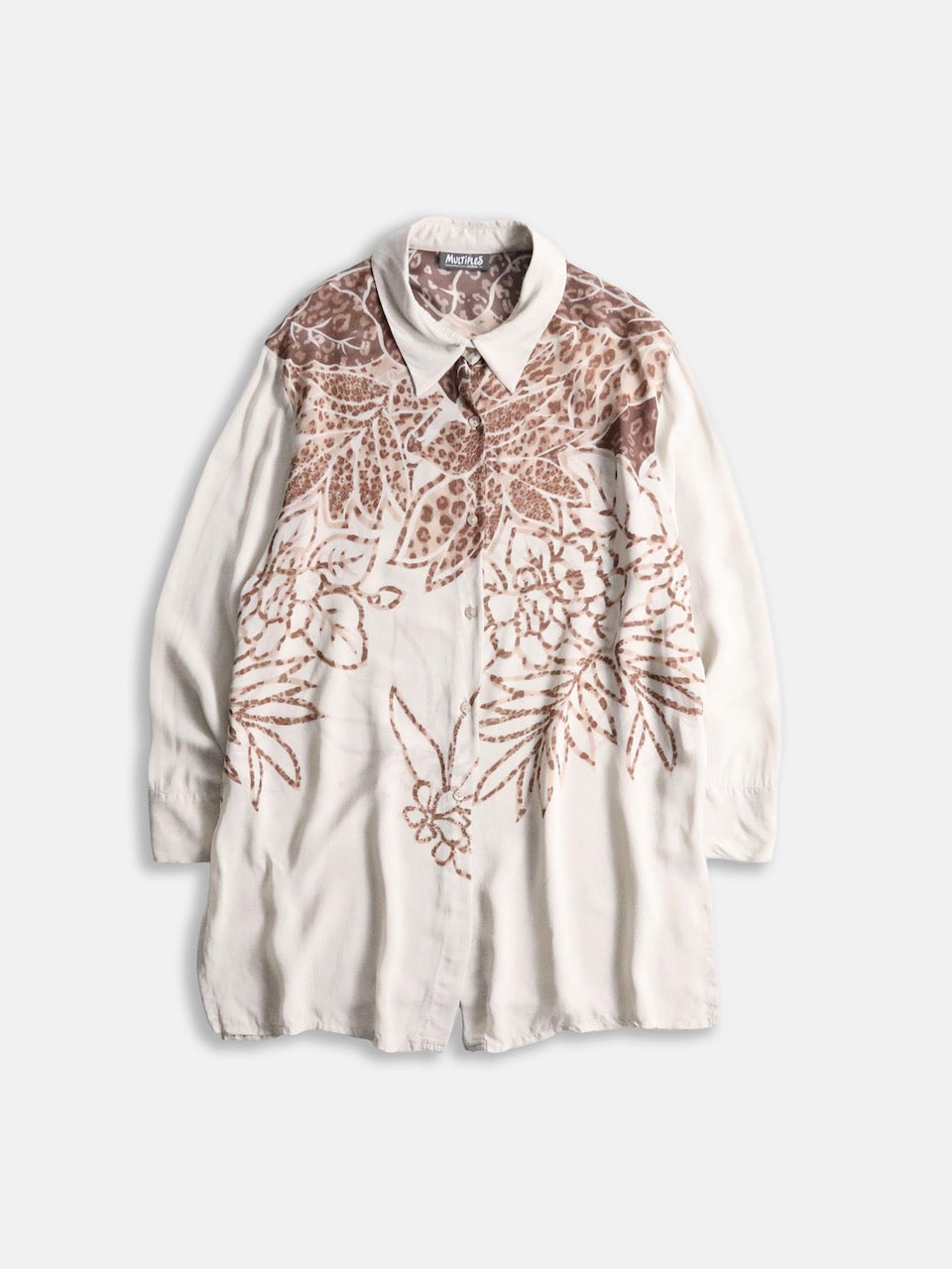 90-00s viscose botanical pattern shirt beige-brown