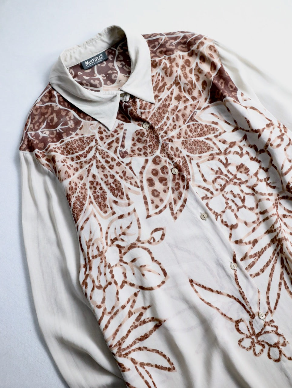 90-00s viscose botanical pattern shirt beige-brown