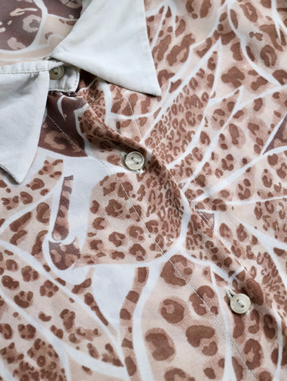 90-00s viscose botanical pattern shirt beige-brown