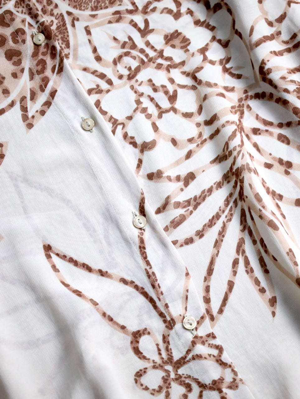 90-00s viscose botanical pattern shirt beige-brown