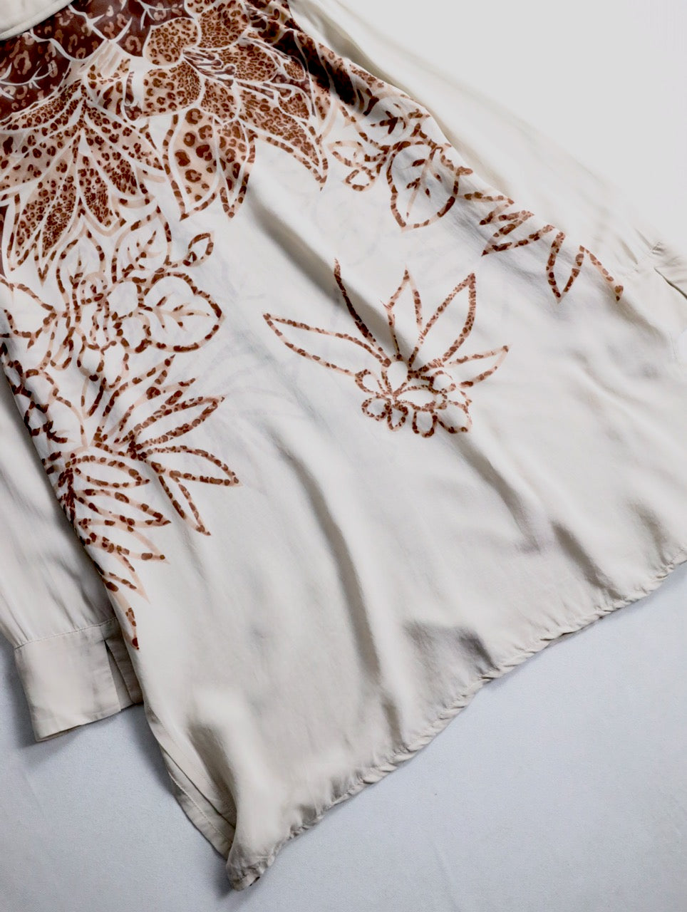 90-00s viscose botanical pattern shirt beige-brown