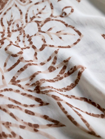 90-00s viscose botanical pattern shirt beige-brown