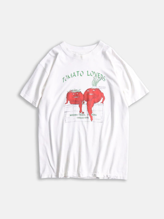 90s organic cotton tomato print tee white-red-green