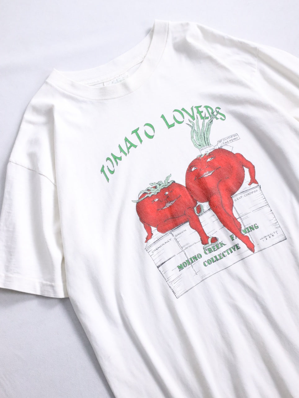 90s organic cotton tomato print tee white-red-green