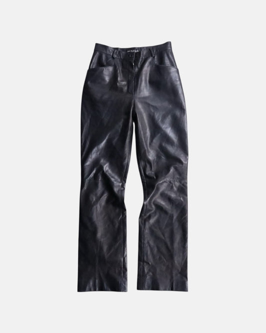 straight leather pants black
