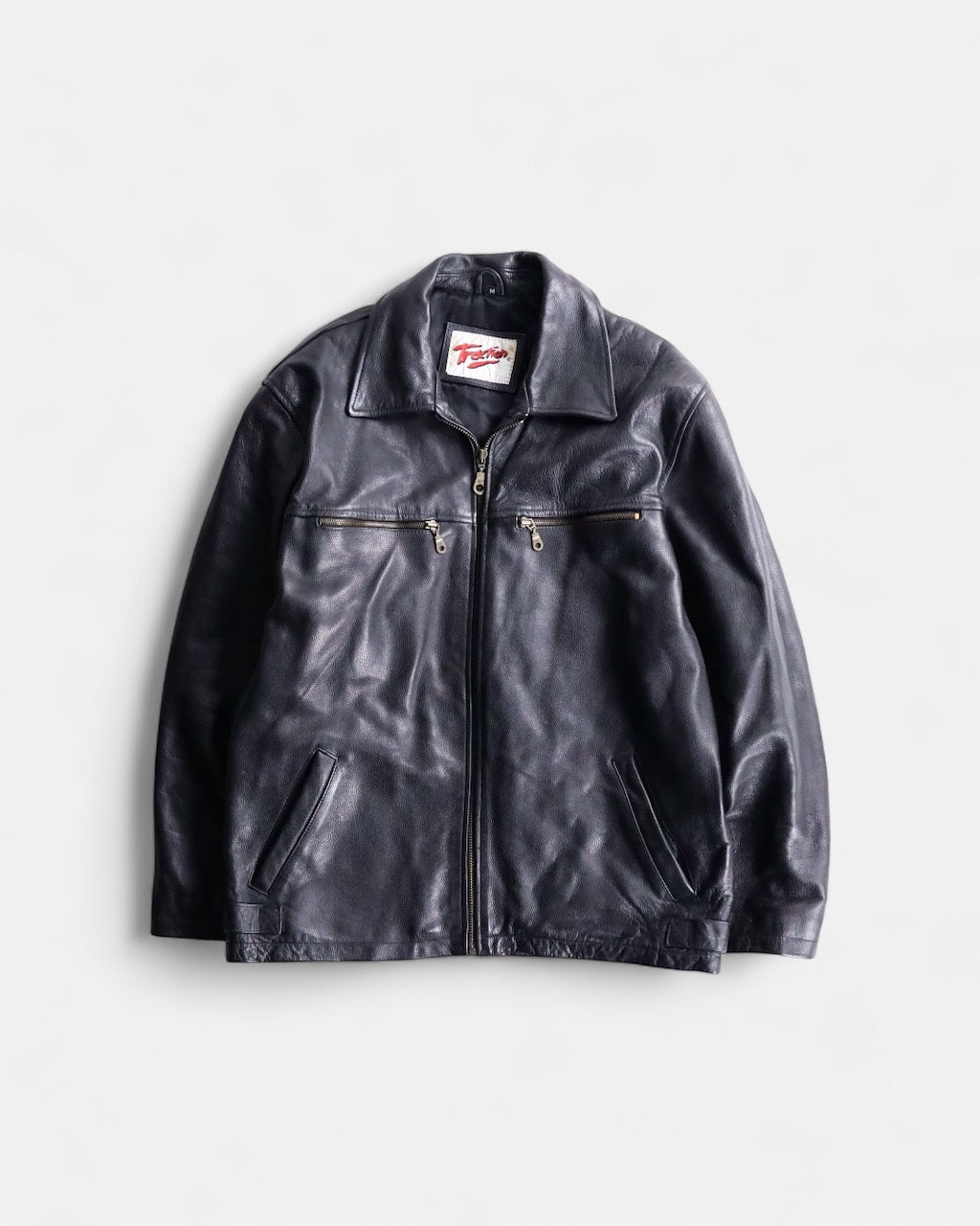 80-90's leather bomber jacket black
