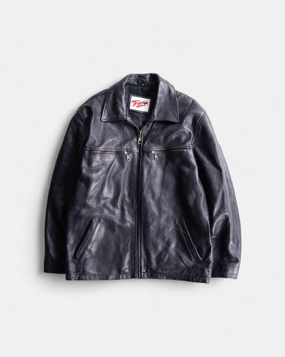 80-90's leather bomber jacket black