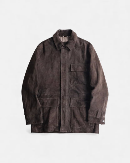 suede leather half jacket brown
