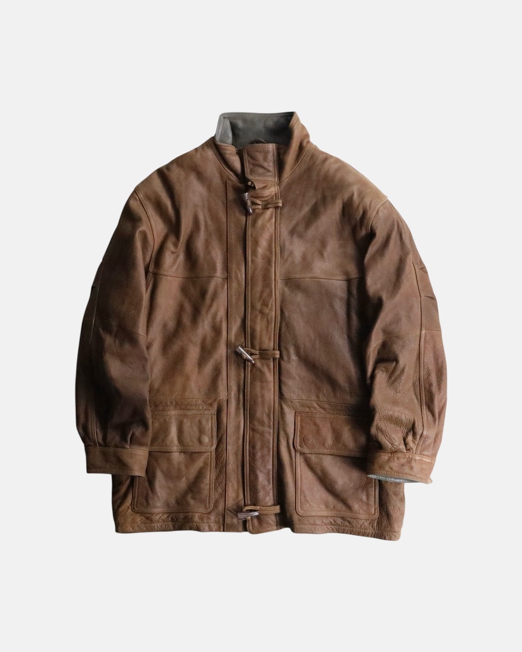 cow leather middle coat brown