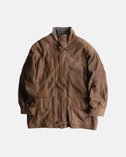 cow leather middle coat brown