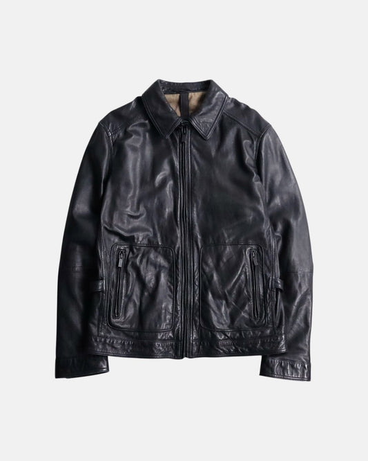 standneck lamb leather jacket black