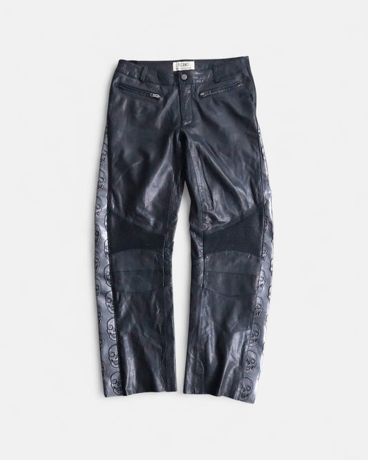 scull × leather switch pants black-silver