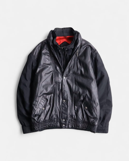 nylon swiching leather blouson black