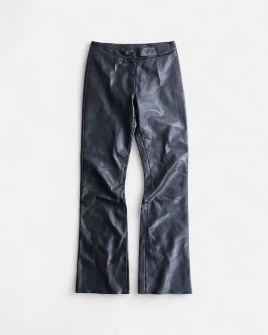 semi flare leather pants black