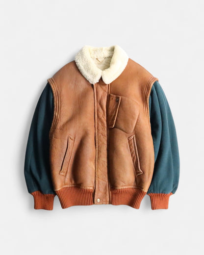 wool swiching real muton jacket brown-green