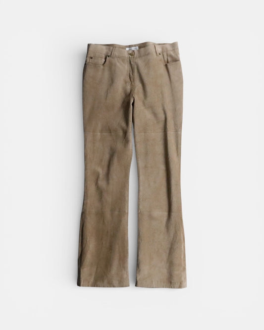 real suede semi flare pants beige