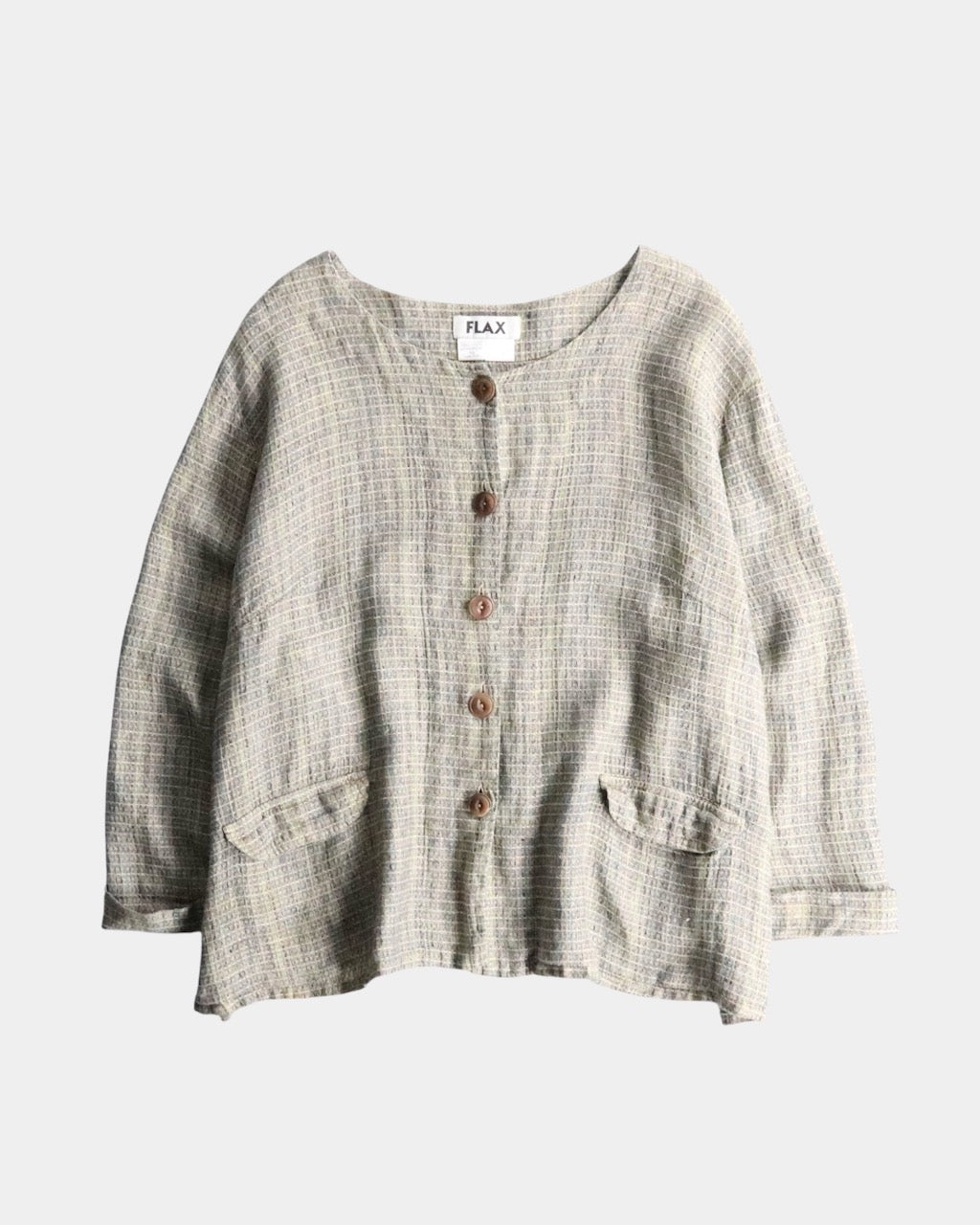 FLAX linen nocollar shirt green-brown