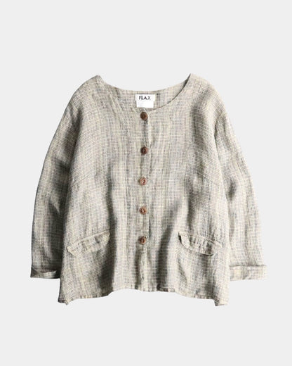FLAX linen nocollar shirt green-brown